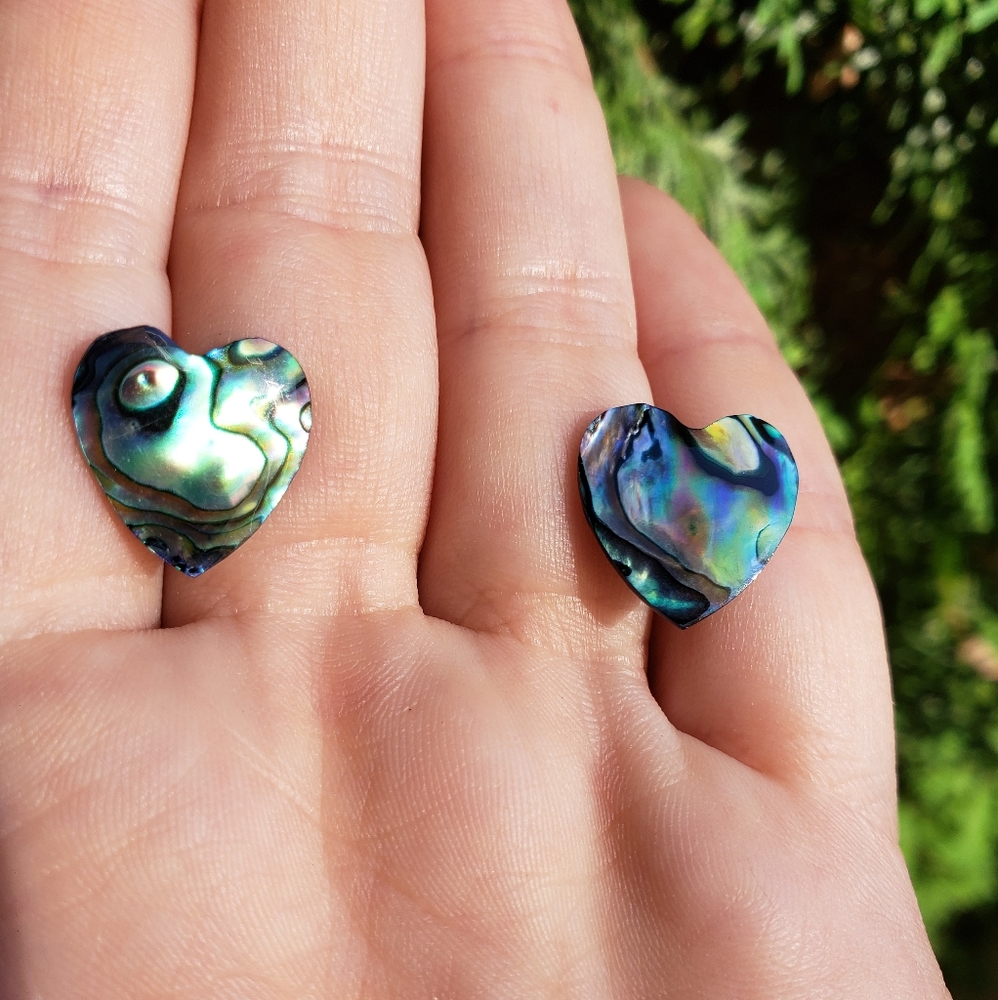 NWOT Genuine Abalone Shell Heart Earrings - Picture 1 of 6